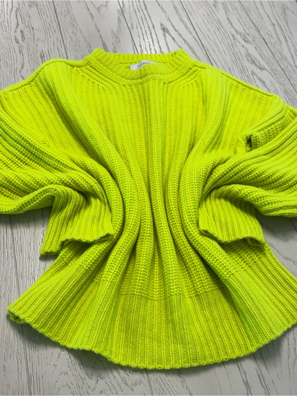 La Ligne Neon Lime Ribbed Crewneck Sweater - Picture 3 of 12